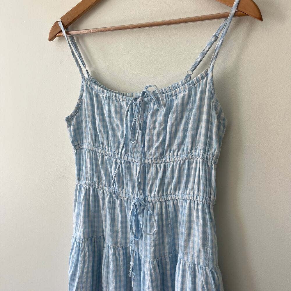 Sim & Sam Blue White Gingham Smocked Double Bow Tie Midi Dress Size Medium - Picture 4 of 12